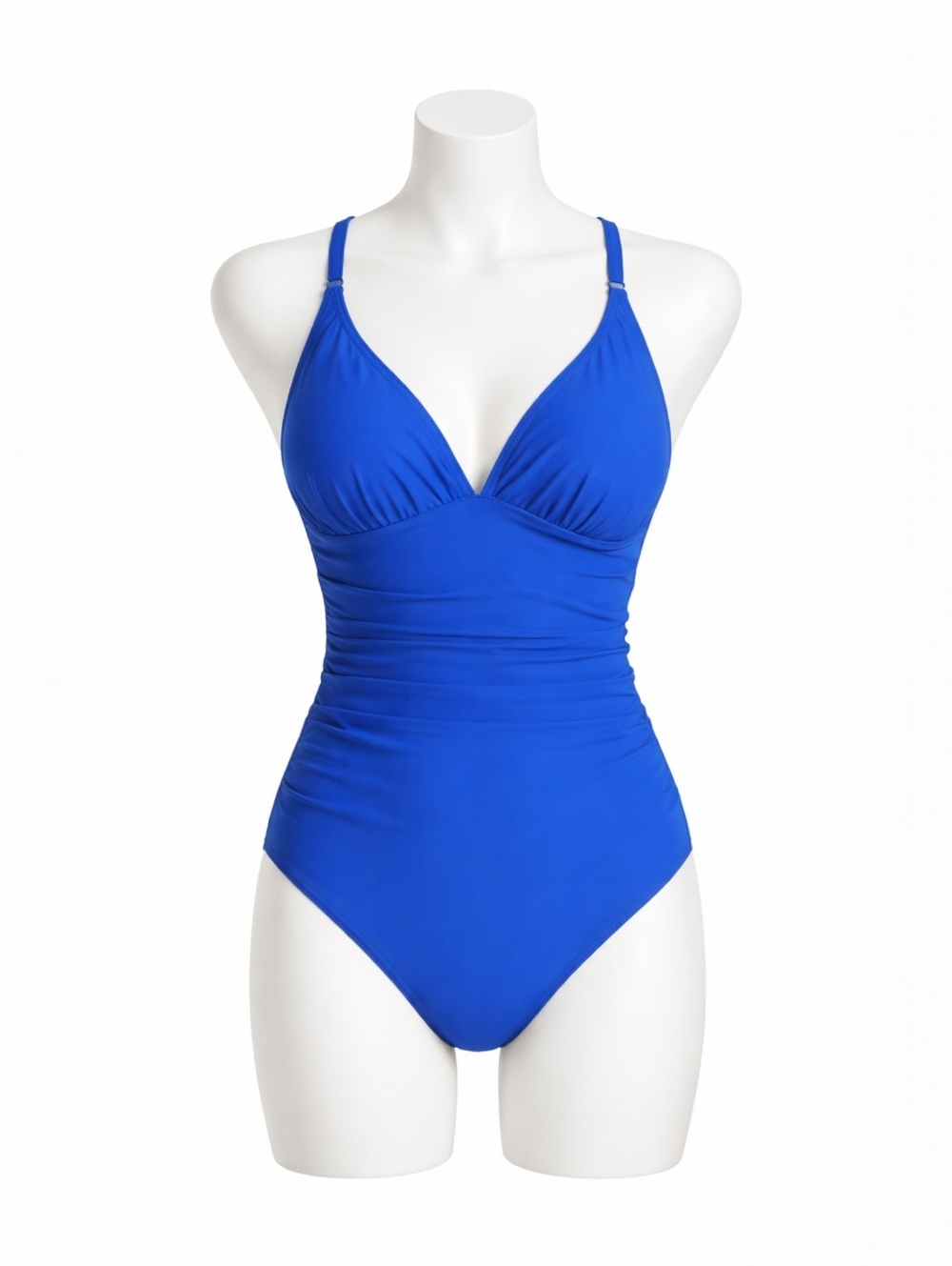 Cupshe Blue Ruched Plunging One-Piece Swimsuit Size Medium